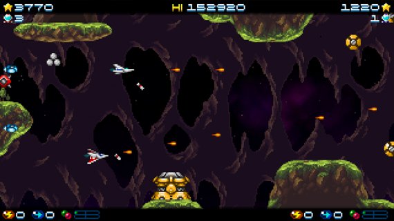 Super Hydorah Co-op mode Super hydorah, the arcade shoot'em up co-op mode on the cave planet stage