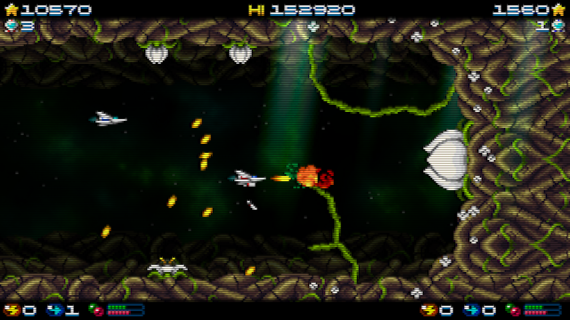 Super Hydorah boss fight Super Hydorah shoot'em up arcade, co-op mode, fighting versus the plant boss and its roots, shooting to the flowers