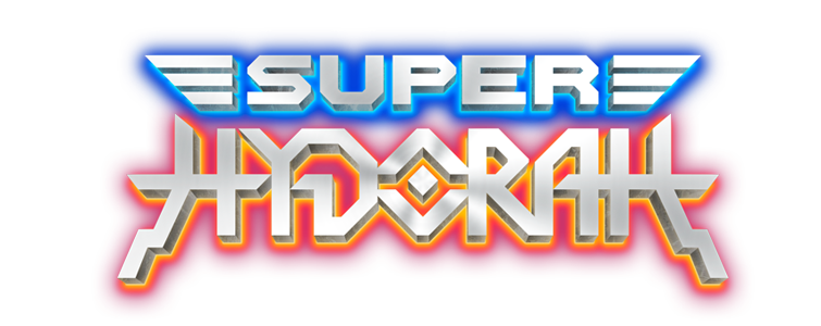 SuperHydorah Super Hydorah logo, blue and orange glowing, arcade, shmup, shoot'em up